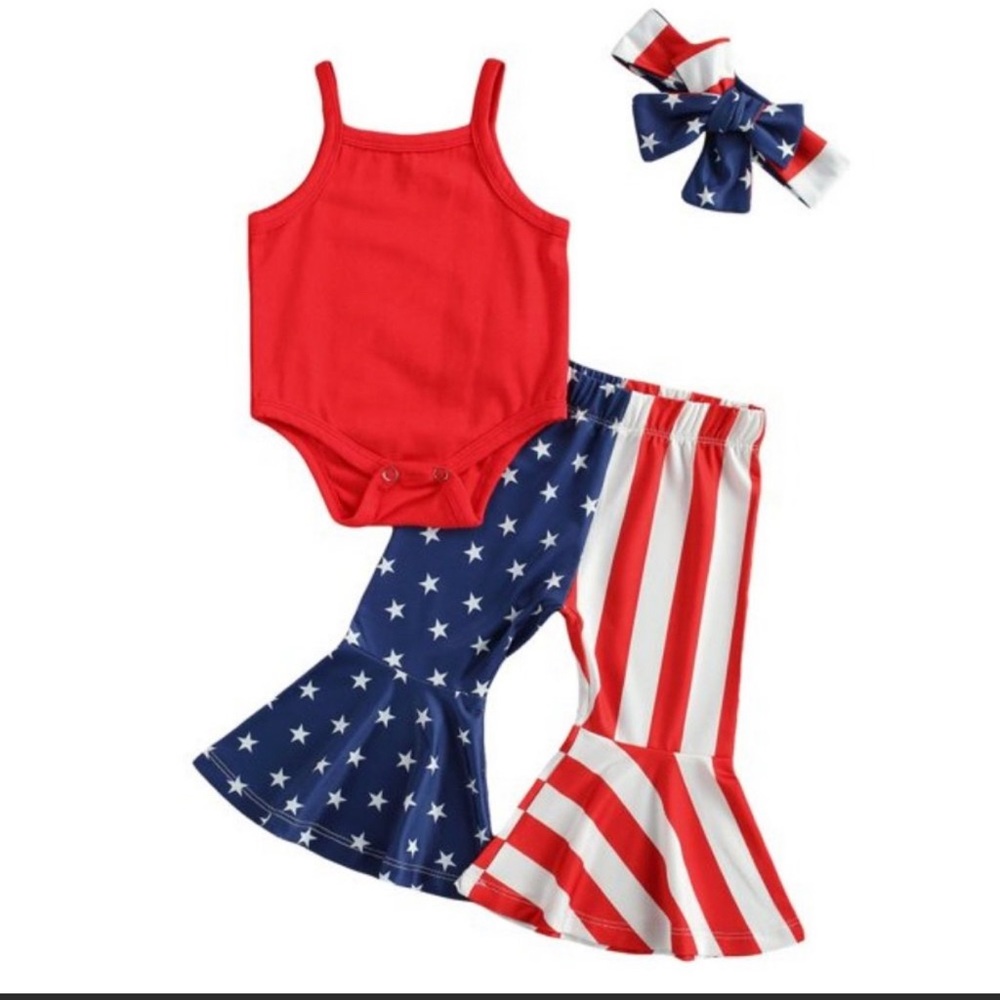 0-3 months bell bottom USA outfit